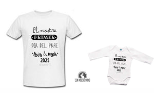 Pack Camiseta Papá + Body Bebé `` El nostre primer dia del pare `` color negro 2025