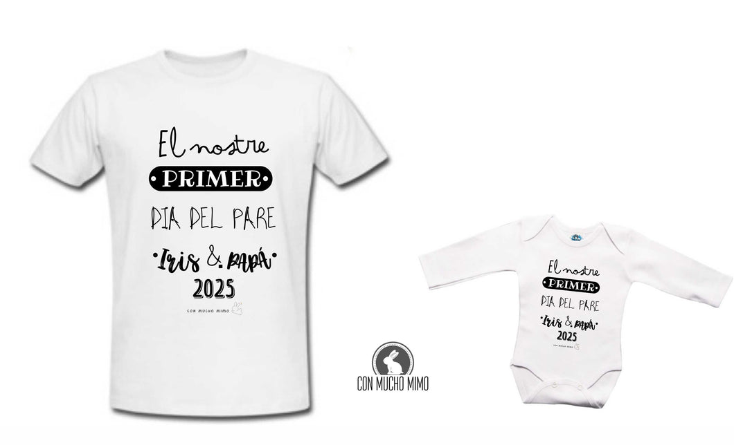 Pack Camiseta Papá + Body Bebé `` El nostre primer dia del pare `` color negro 2025