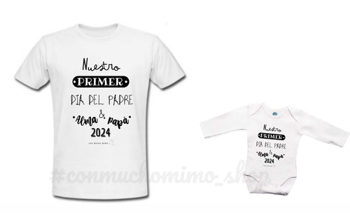 Pack Camiseta Papá + Body Bebé Primer Día del Padre color negro 2024