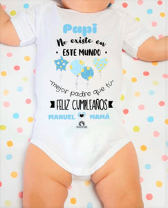 Body de bebé personalizado Feliz cumpleaños Papi - 1 mes /