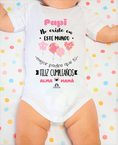 Body de bebé personalizado Feliz cumpleaños Papi - 1 mes /