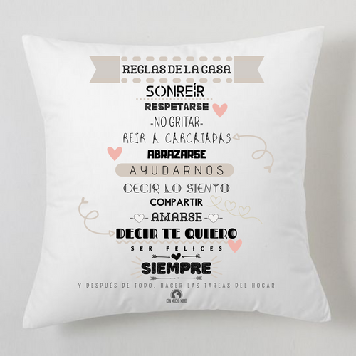 cojín/almohada reglas de la casa - Con Mucho Mimo