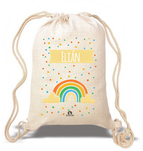 Mochila/saco merienda arcoiris tipo lino - Con Mucho Mimo