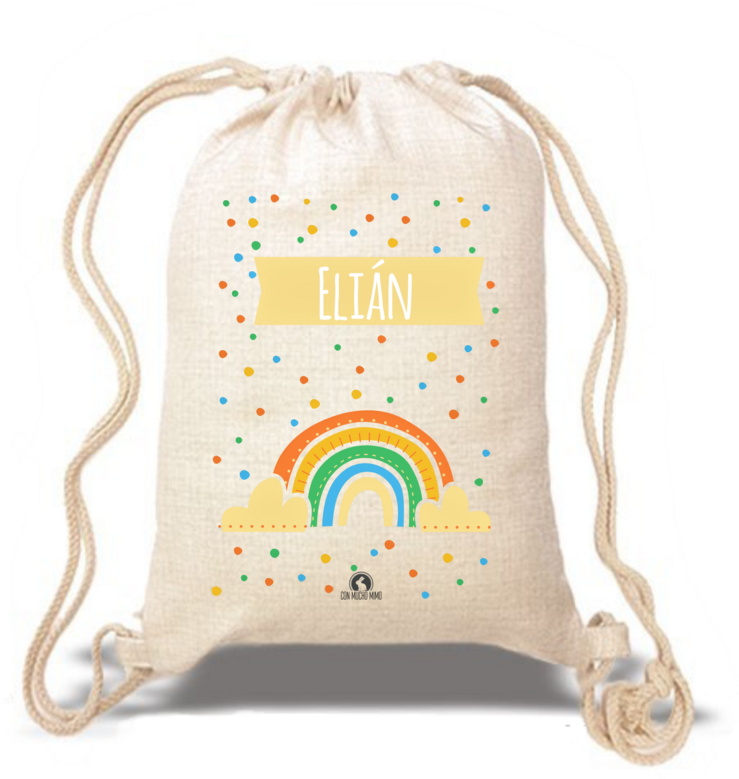 Mochila/saco merienda arcoiris tipo lino - Con Mucho Mimo