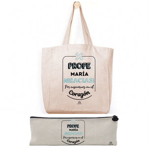 Pack Bolsa Tote + estuche personalizado Profe gracias por