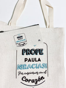 Pack Bolsa Tote + estuche personalizado Profe gracias por